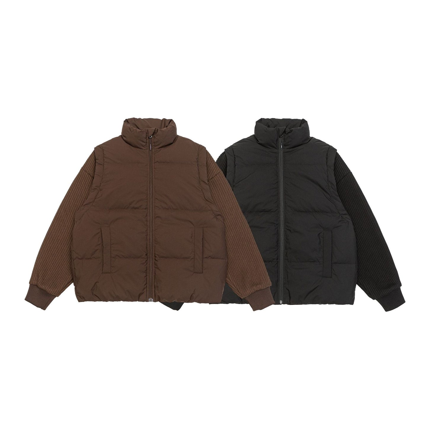 Removable Patchwork Stand Collar Down Jacket Coat