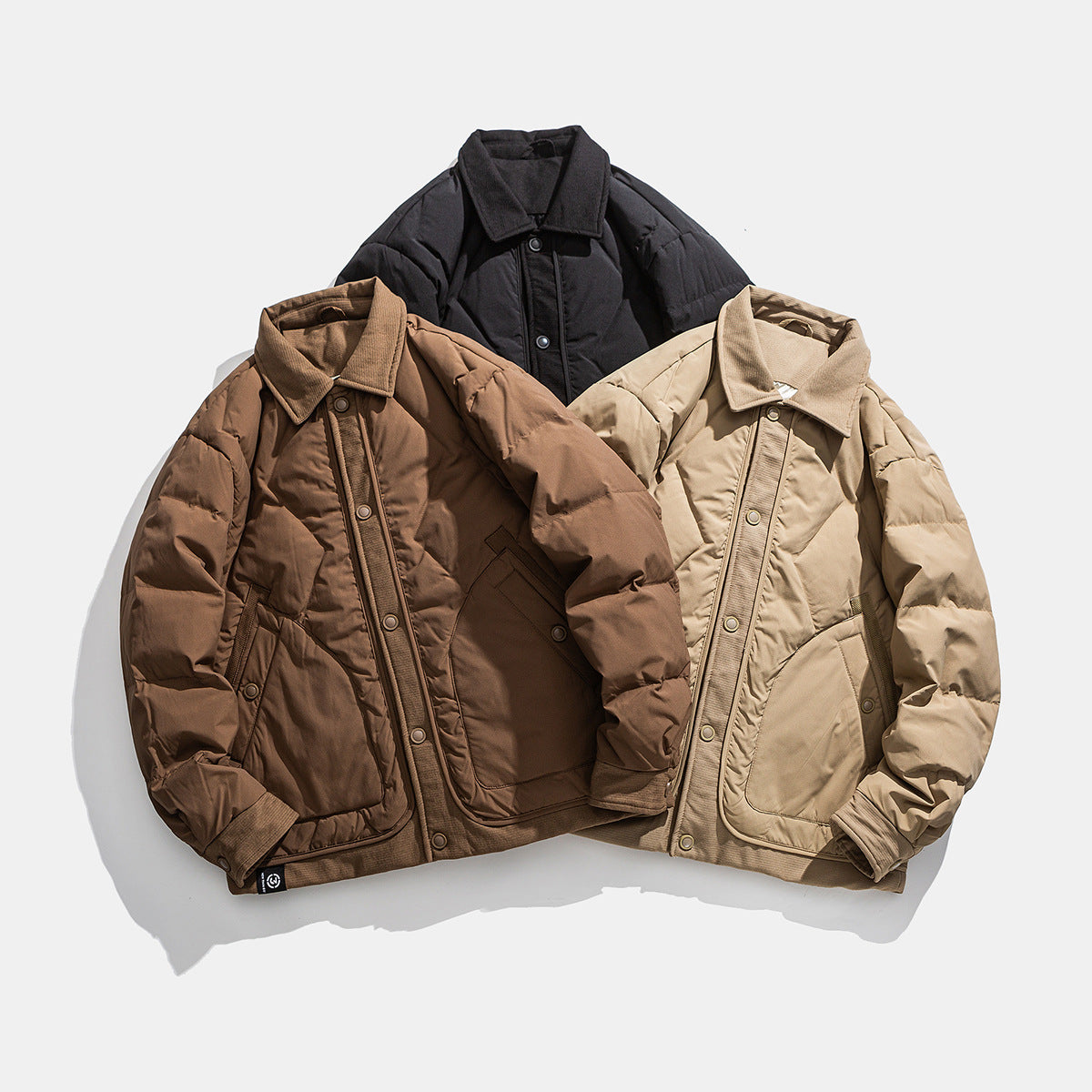 Streetwear Solid Color Zipper Flip Collar Regular Fit Down Jacket