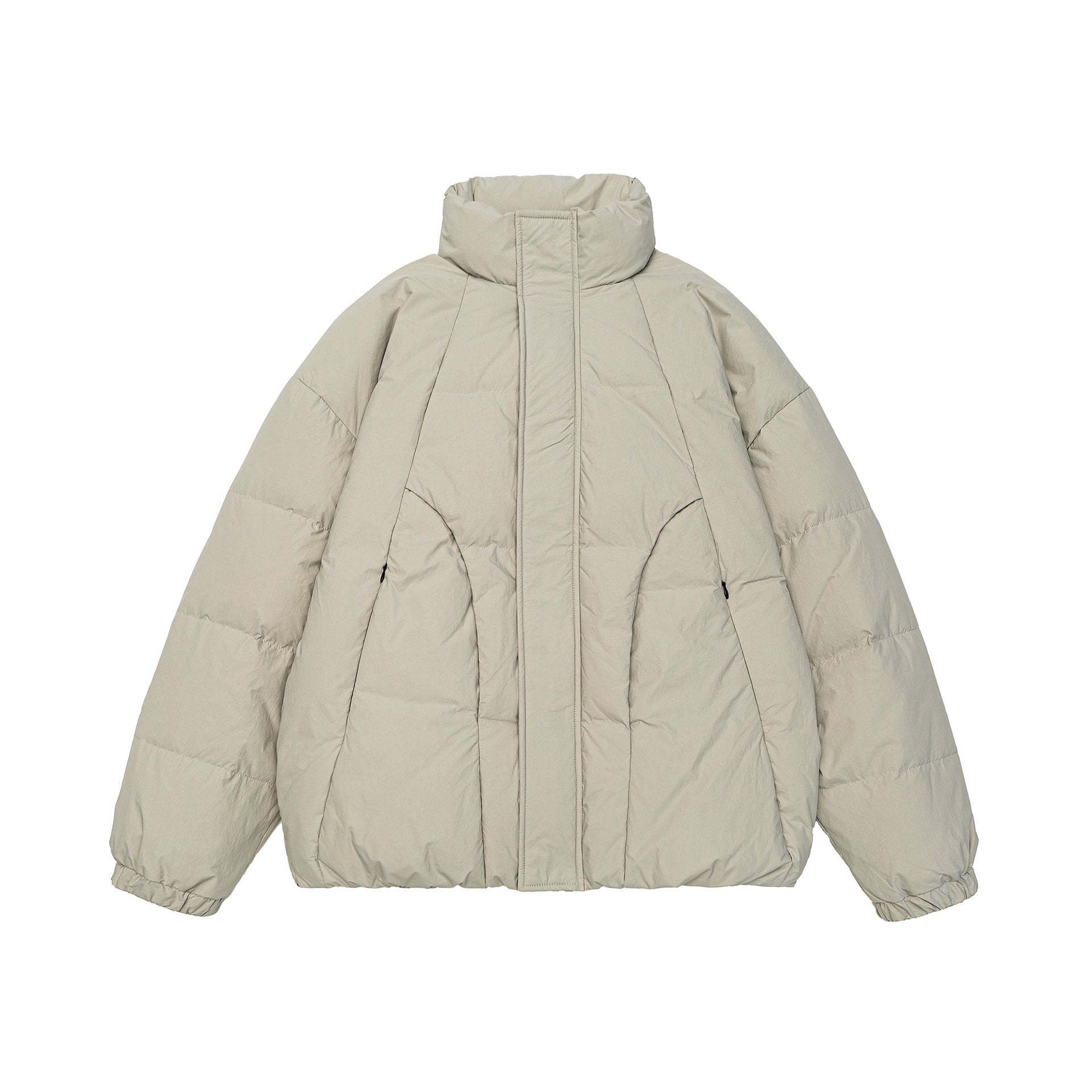 Patchwork Down Coat with Stand-up Collar - Unisex Winter Outerwear