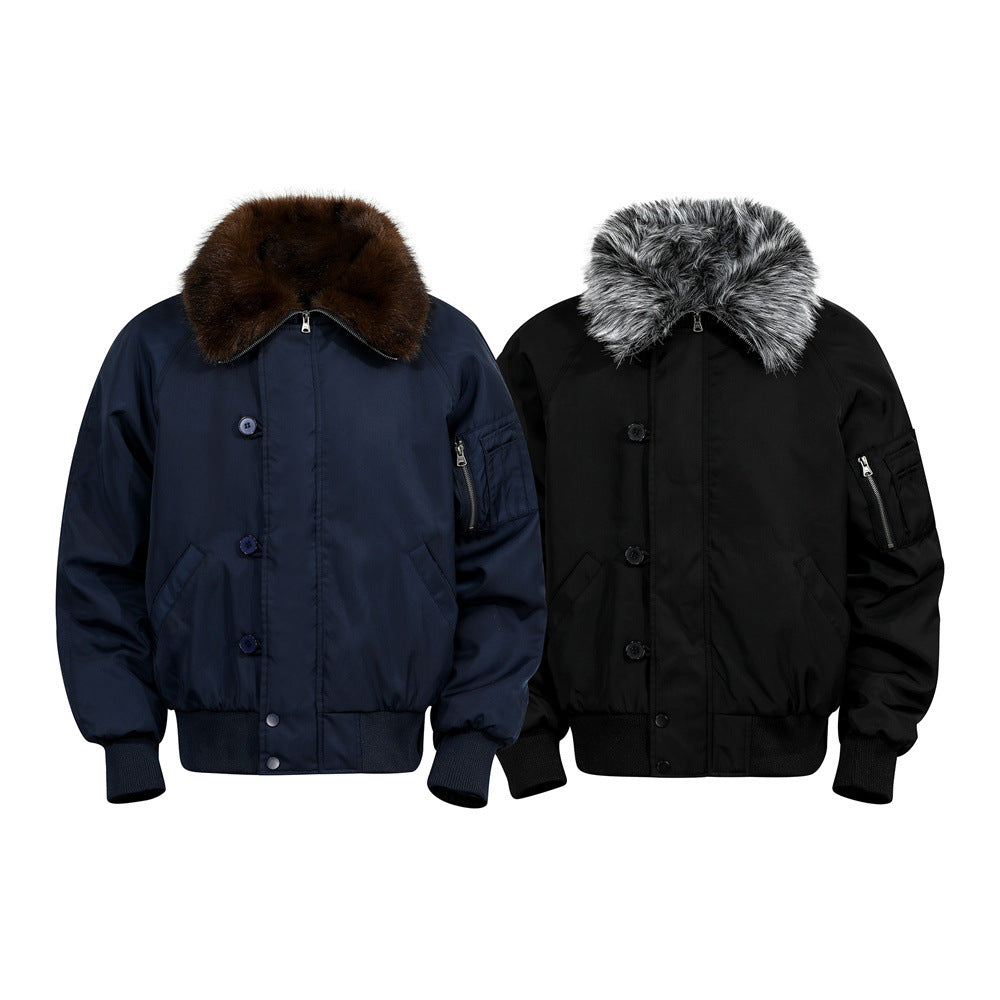 Street Style Men's Cotton Coat with Fur Collar, Multi-Pocket Design,  Brand, Loose Fit, Versatile Outerwear Top