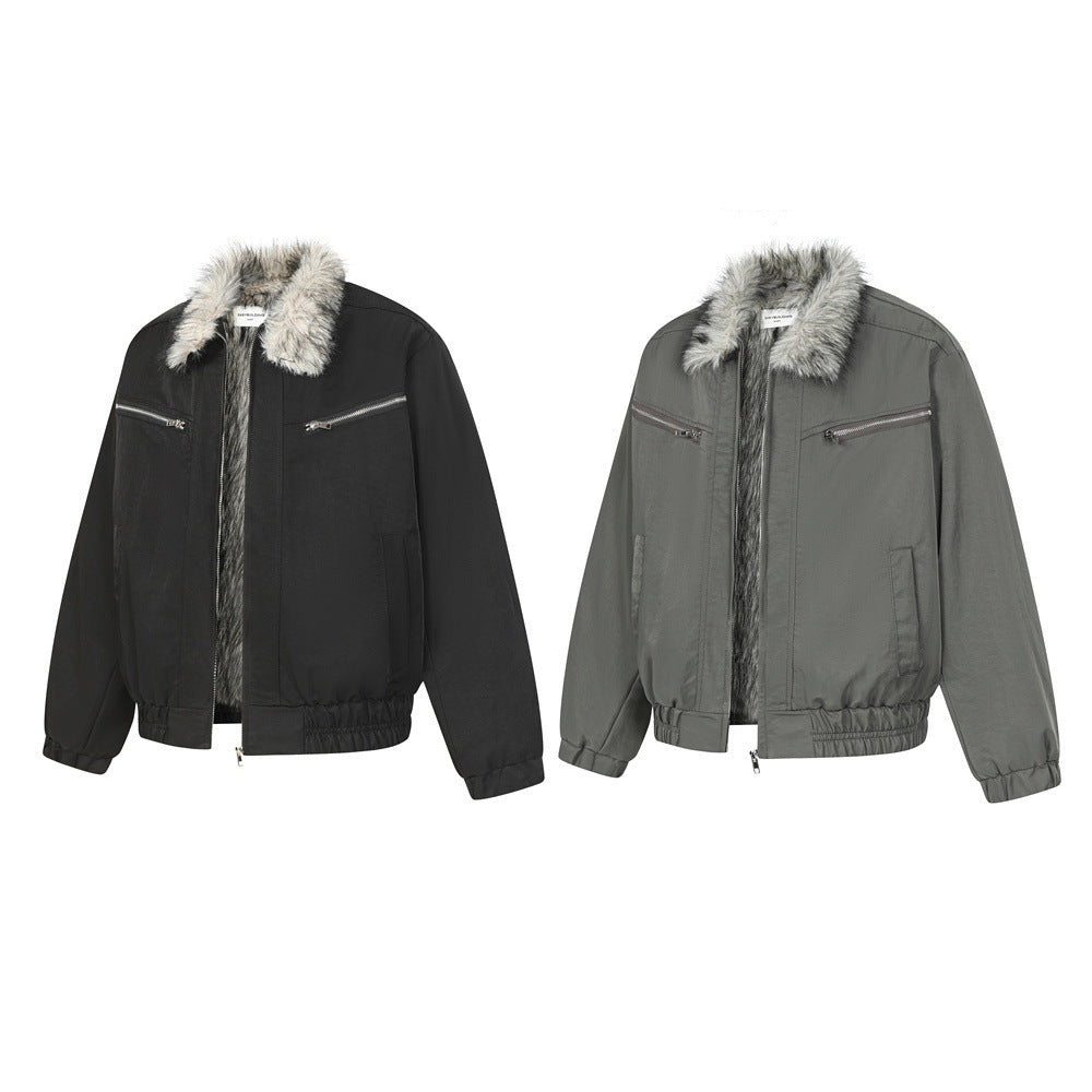 Street Style Men's Cotton Coat with Stand Collar, Patchwork Workwear Design,  Brand, Loose Fit, Versatile Outerwear Top