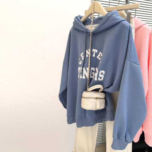 Vintage Hooded Sweatshirt for Women - Lightweight Loose Fit Long Sleeve Casual Hoodie Fleece-Lined Coat for Winter