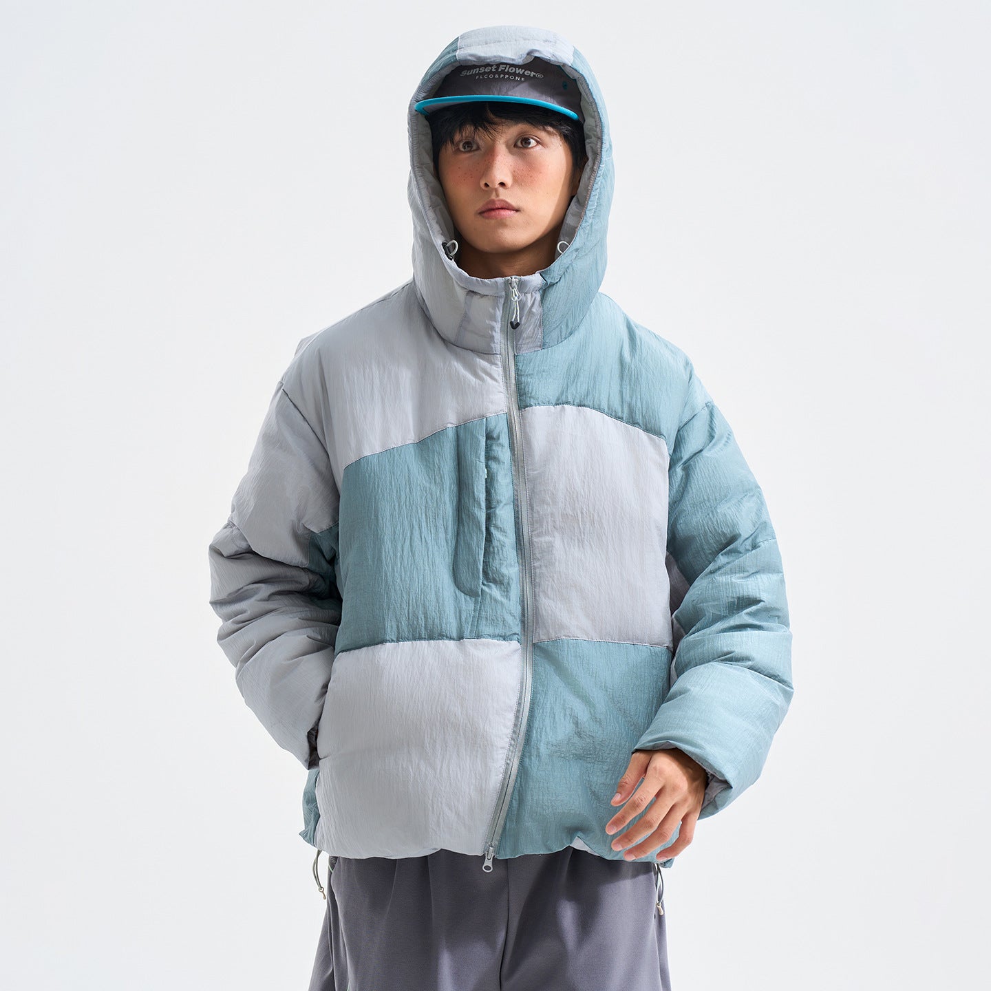 Zipper Stand-up Collar Down Jacket with Asymmetrical Design, Casual Warm
