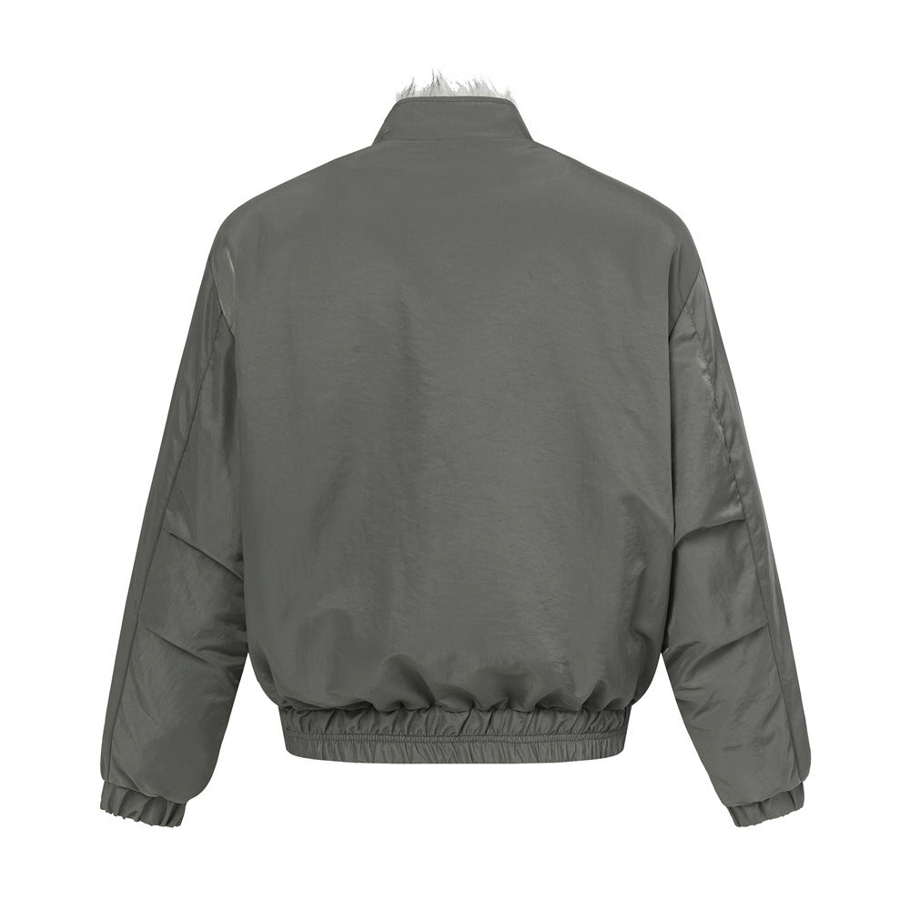 Street Style Men's Cotton Coat with Stand Collar, Patchwork Workwear Design,  Brand, Loose Fit, Versatile Outerwear Top