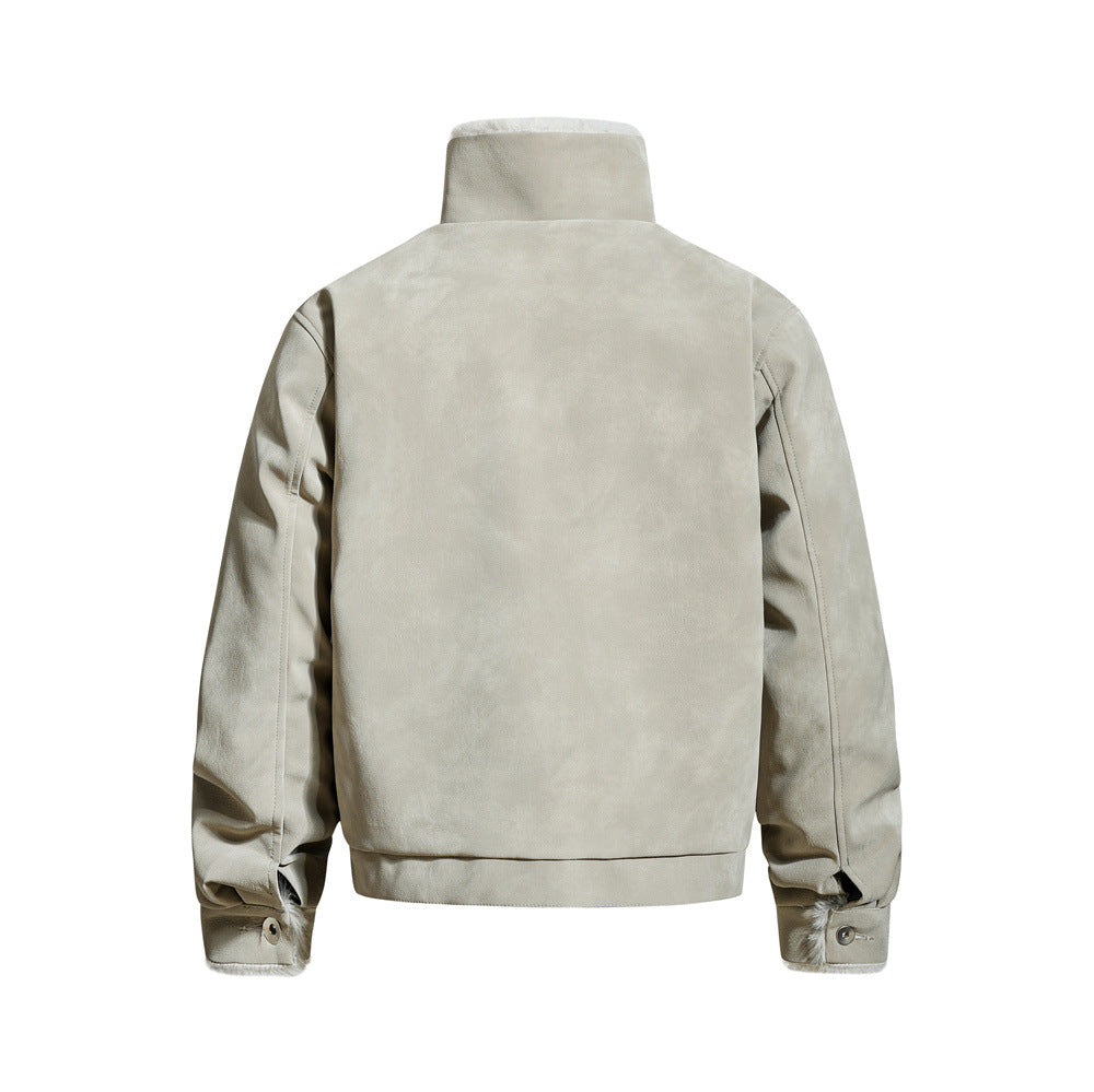 Street Style Men's Cotton Coat with Turn-Down Collar, Large Pockets, Casual Loose Fit,  Outerwear Jacket