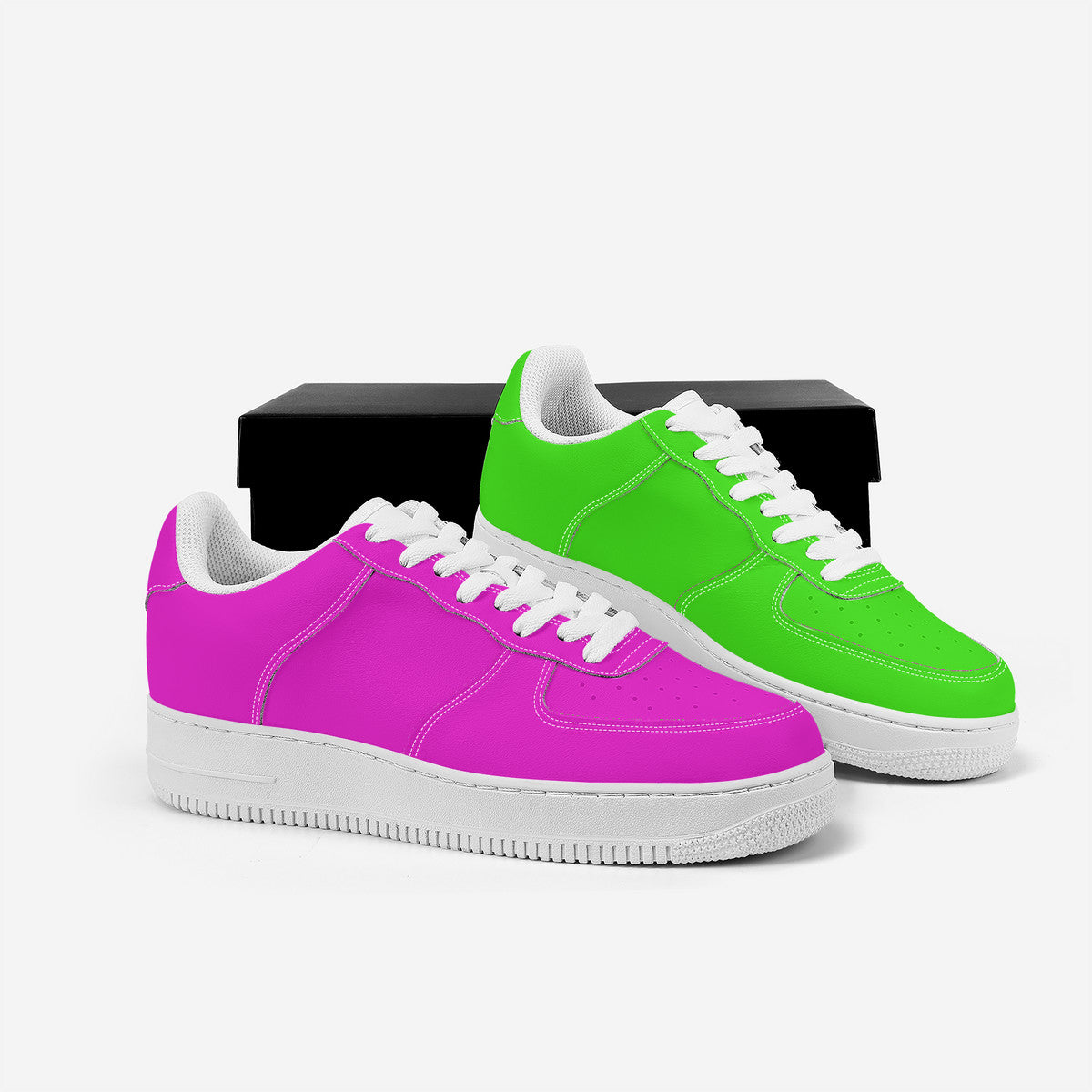 Two Tone Pink and Green Harajuku Low Top Unisex Sneaker - One Green Shoe and One Pink Shoe