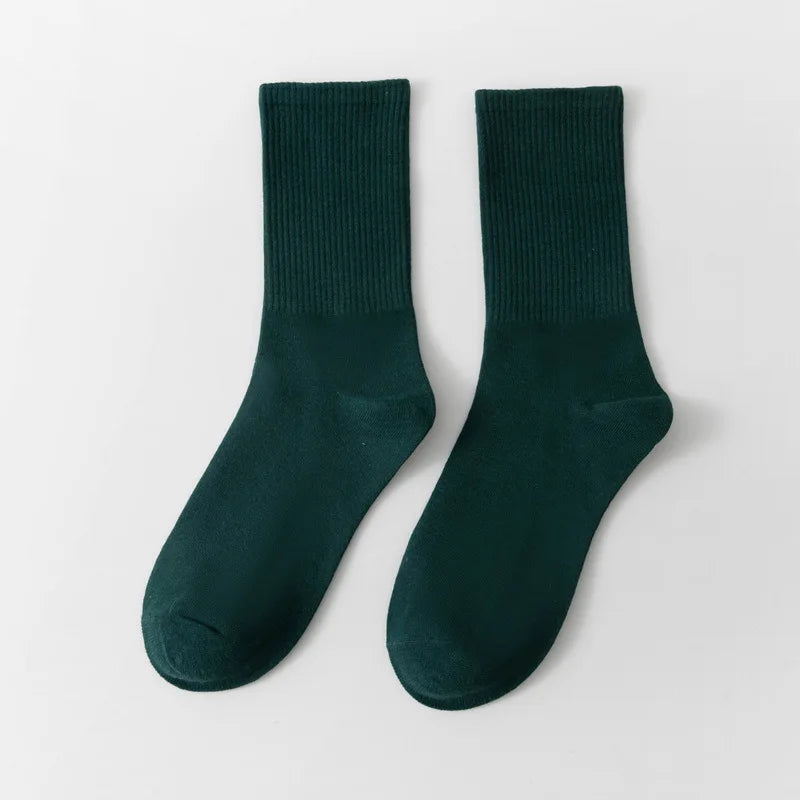 Unisex Casual Cotton Mid-Calf Socks - Solid Colors