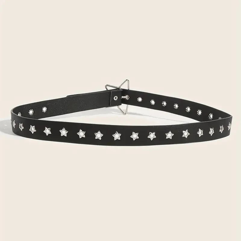 Y2K Punk Star Rivet Goth Belt - Leather