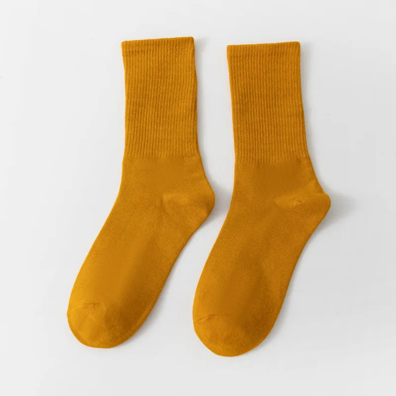 Unisex Casual Cotton Mid-Calf Socks - Solid Colors