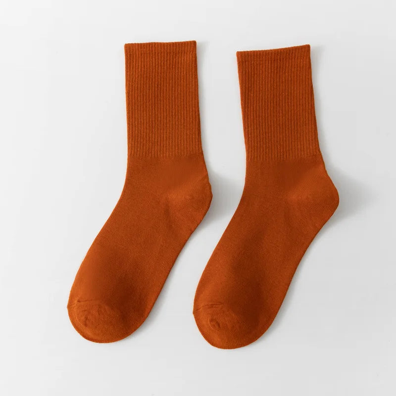 Unisex Casual Cotton Mid-Calf Socks - Solid Colors