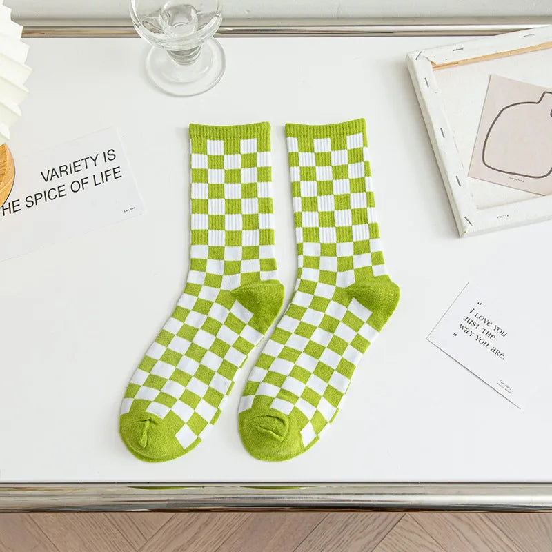Women's Checkered Harajuku Street-Style Plaid Cotton Socks