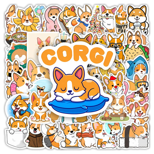 Cartoon Corgi Dog Stickers - Animal DIY Kids Toys Gift Waterproof Decal for Laptop Phone Scrapbook Luggage Decorative