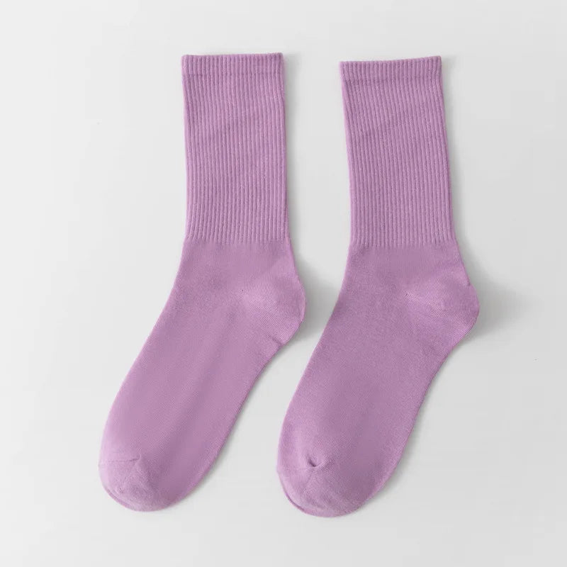 Unisex Casual Cotton Mid-Calf Socks - Solid Colors