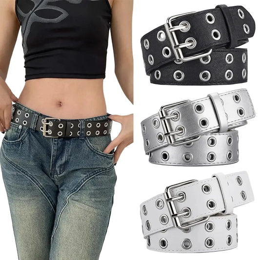 1pc Women's Belt Trend Simple Double Hole Men Belt Punk Hip Hop Rock Style Subculture Y2K Belt Punch Free Belt