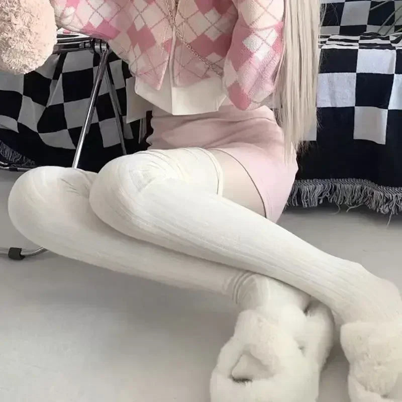 2 Pairs Women's Knee-length Socks Ladies Thigh-length Socks Warm Knitted Boot Socks Leg Warmers Japan JK Cotton Thigh High Bottoms