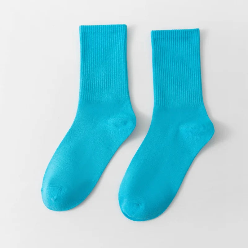 Unisex Casual Cotton Mid-Calf Socks - Solid Colors