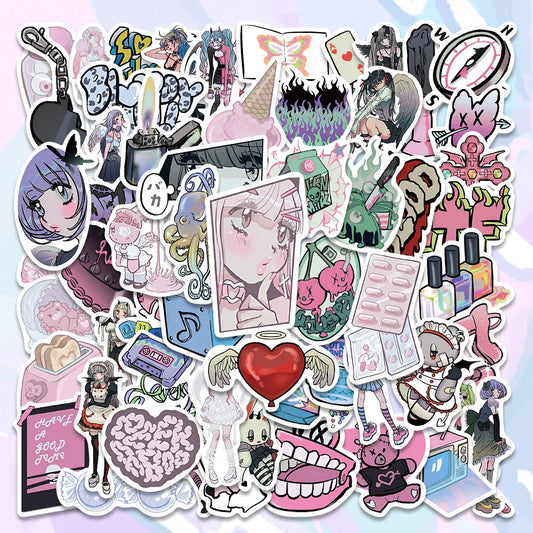60/123PCS Pink Kawaii Y2K Gothic Stickers