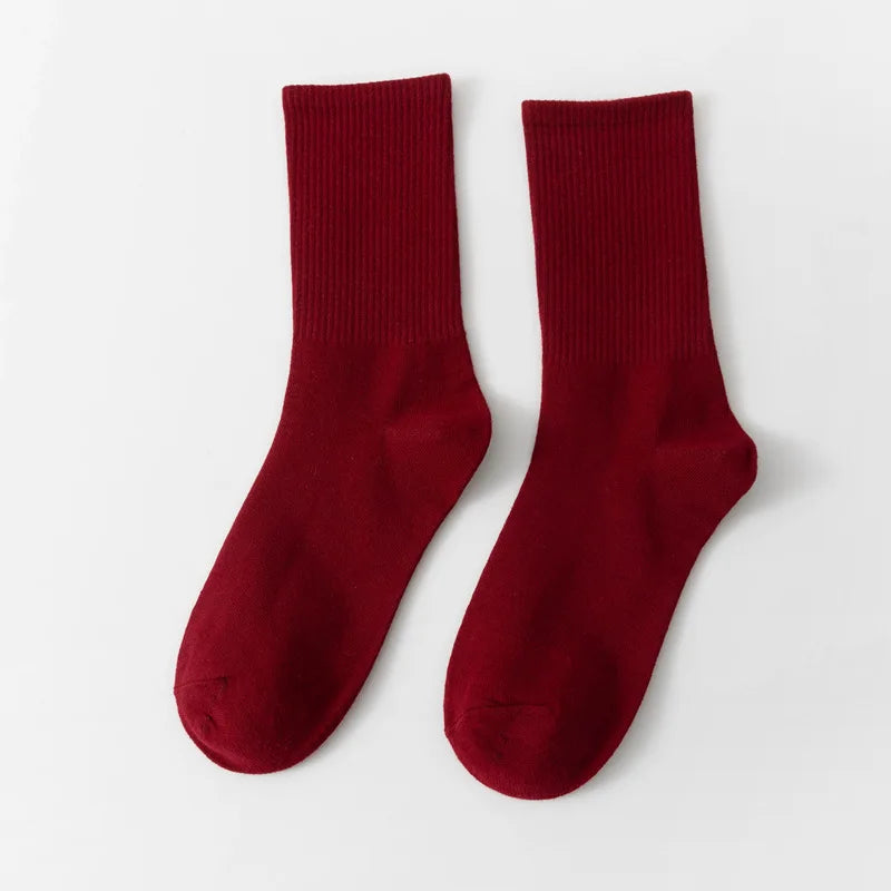 Unisex Casual Cotton Mid-Calf Socks - Solid Colors