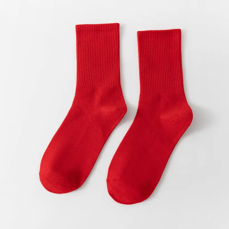 Unisex Casual Cotton Mid-Calf Socks - Solid Colors