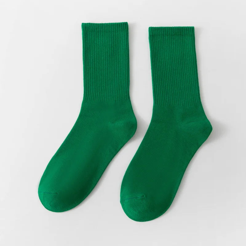 Unisex Casual Cotton Mid-Calf Socks - Solid Colors