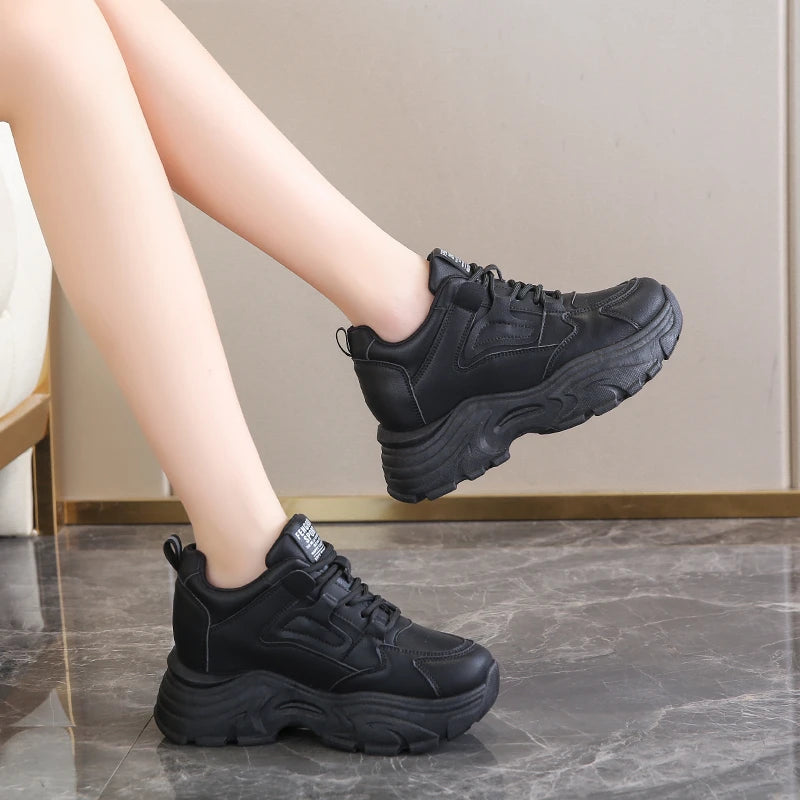 White Platform Women's Sneakers - Lace-Up Thick Bottom