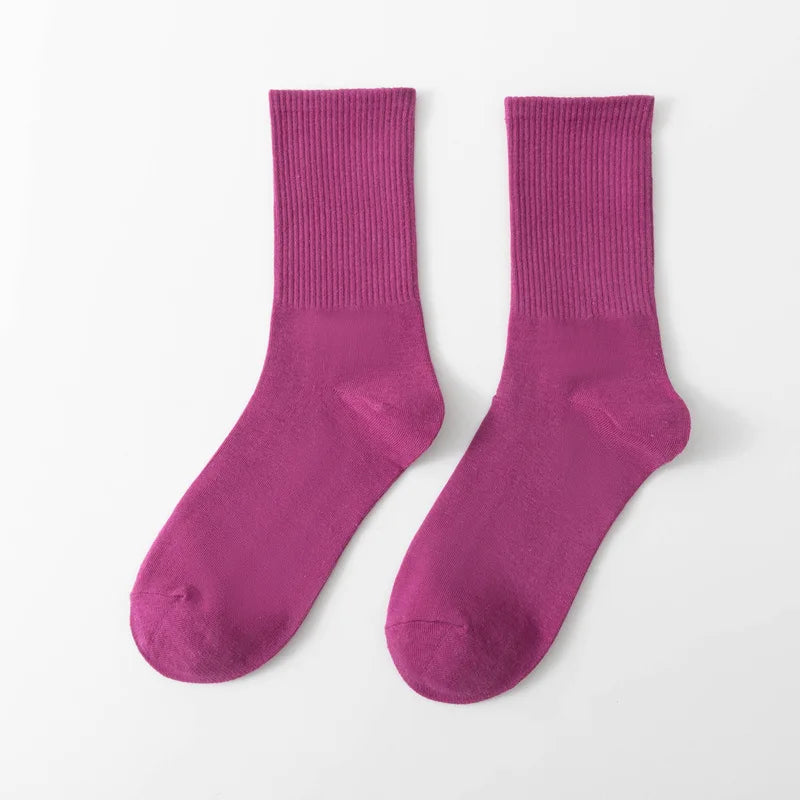 Unisex Casual Cotton Mid-Calf Socks - Solid Colors