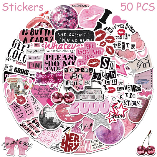 50pcs Pink Y2K Style Stickers