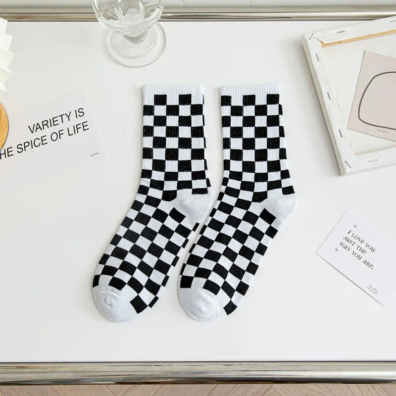 Women's Checkered Harajuku Street-Style Plaid Cotton Socks