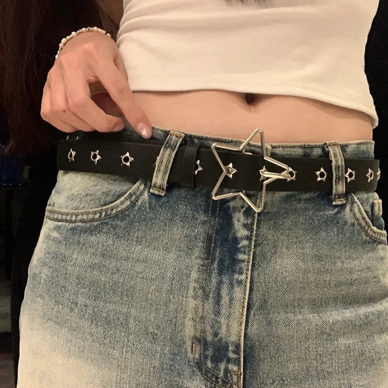 Y2K Punk Star Rivet Goth Belt - Leather
