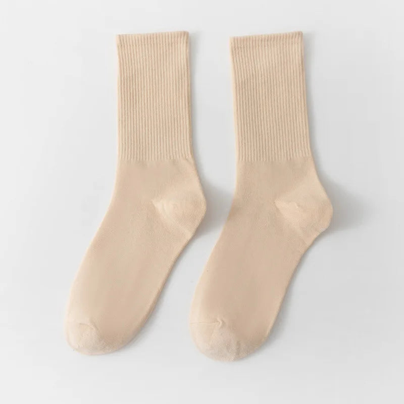 Unisex Casual Cotton Mid-Calf Socks - Solid Colors