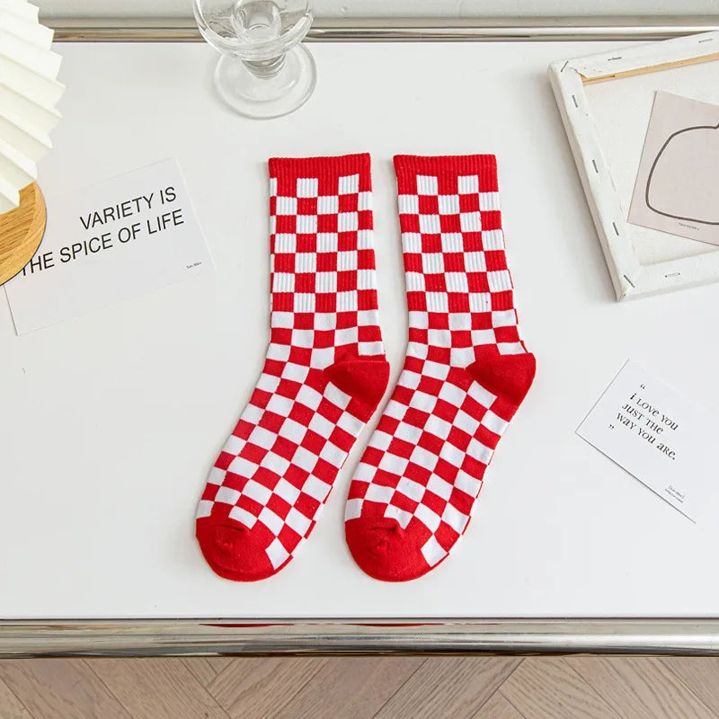 Women's Checkered Harajuku Street-Style Plaid Cotton Socks