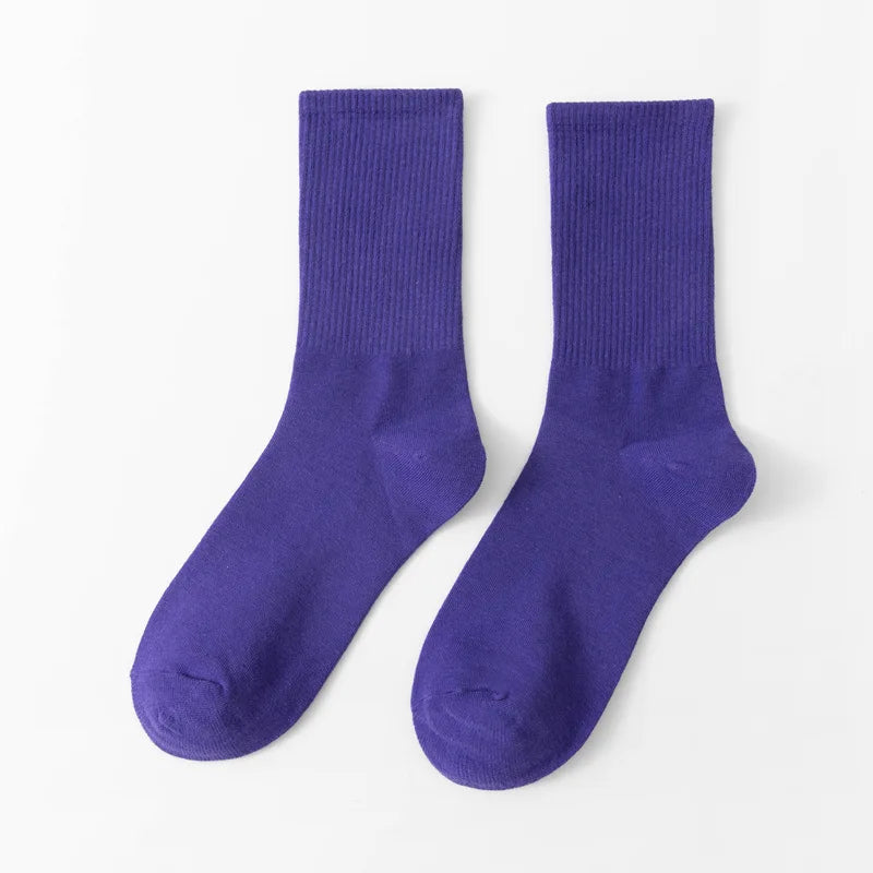 Unisex Casual Cotton Mid-Calf Socks - Solid Colors