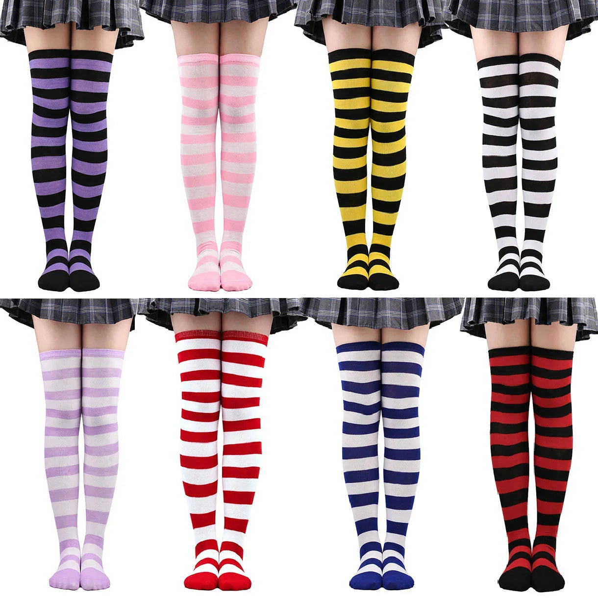 Color Striped Stockings Japanese Over Knee Socks
