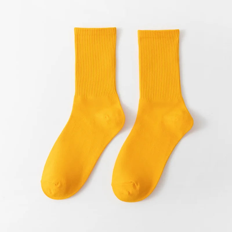 Unisex Casual Cotton Mid-Calf Socks - Solid Colors