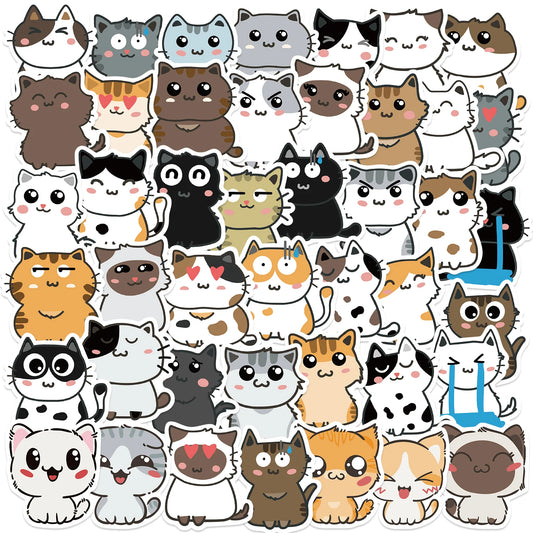 50PCS Cute Cat Stickers - Waterproof Vinyl