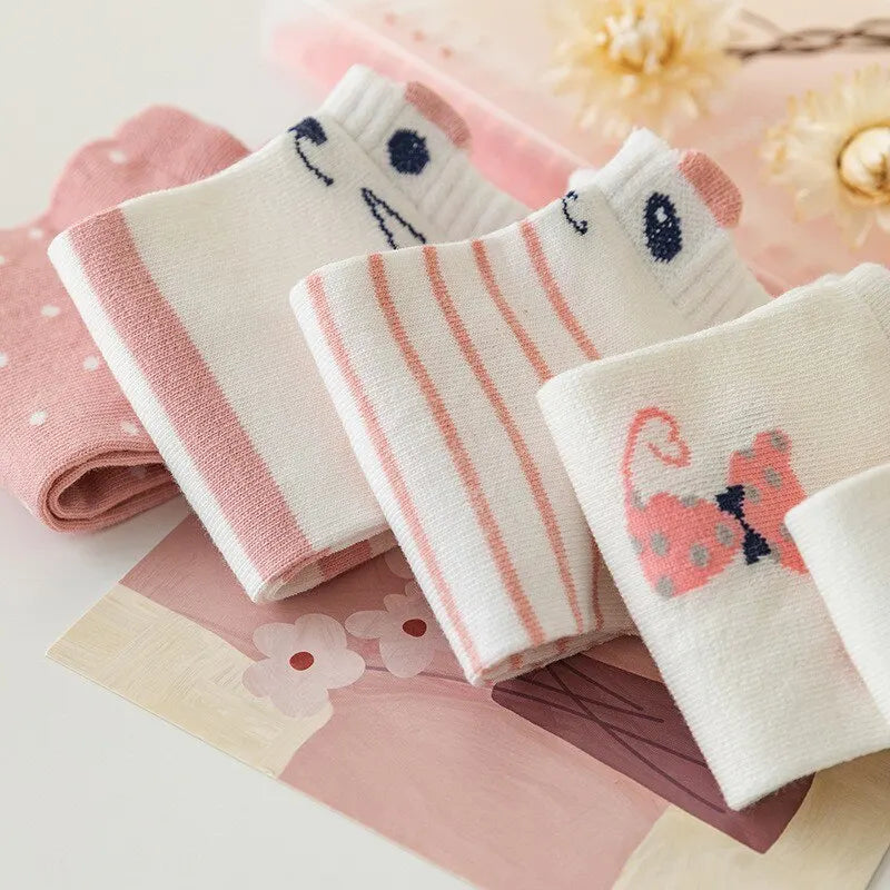 5/10/20 Pairs Women's Short Tube Socks Pink Cat Thin Four Seasons Cute Boat Socks Low Top Trendy Socks