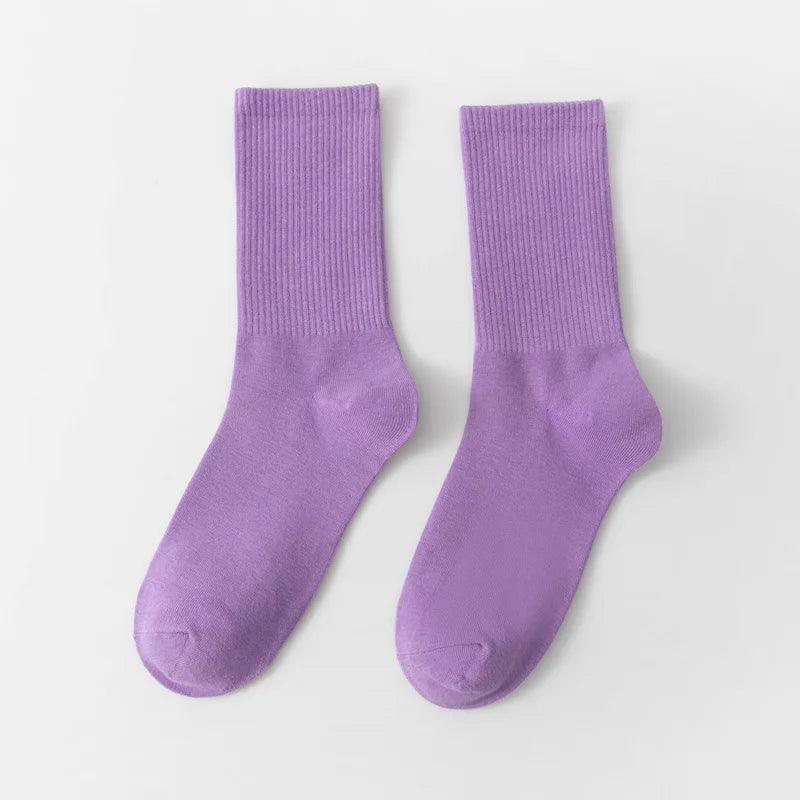 Unisex Casual Cotton Mid-Calf Socks - Solid Colors