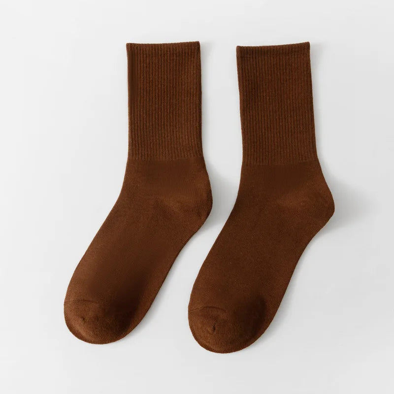 Unisex Casual Cotton Mid-Calf Socks - Solid Colors