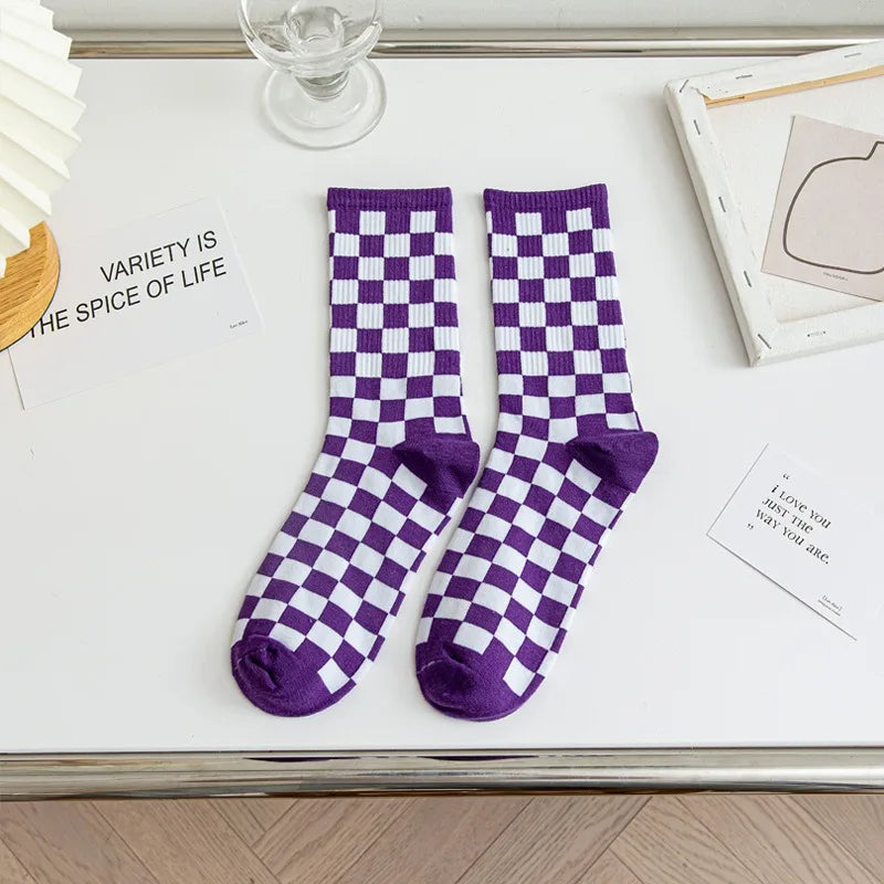 Women's Checkered Harajuku Street-Style Plaid Cotton Socks