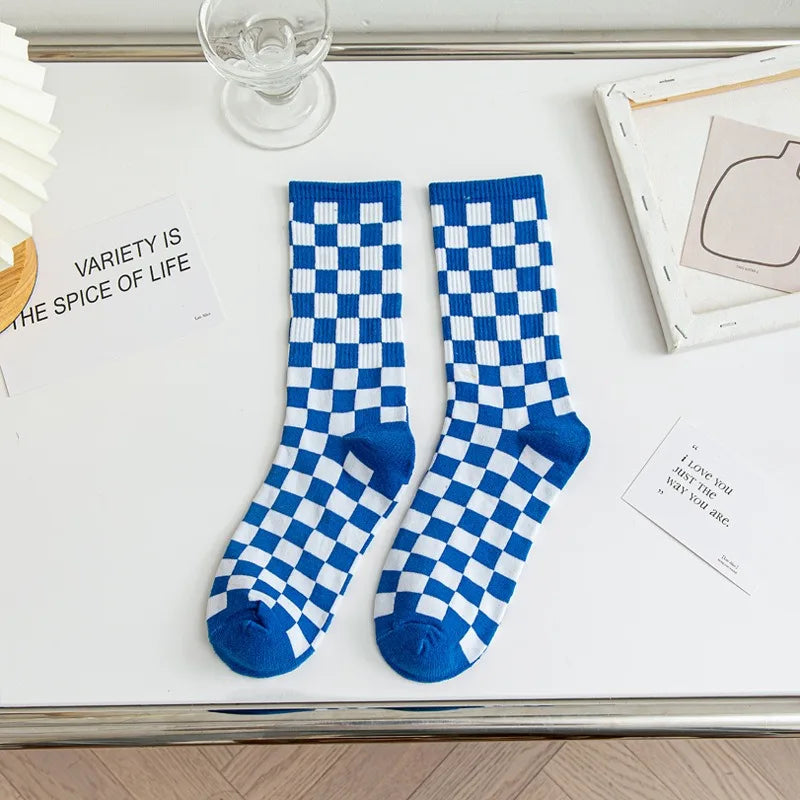 Women's Checkered Harajuku Street-Style Plaid Cotton Socks