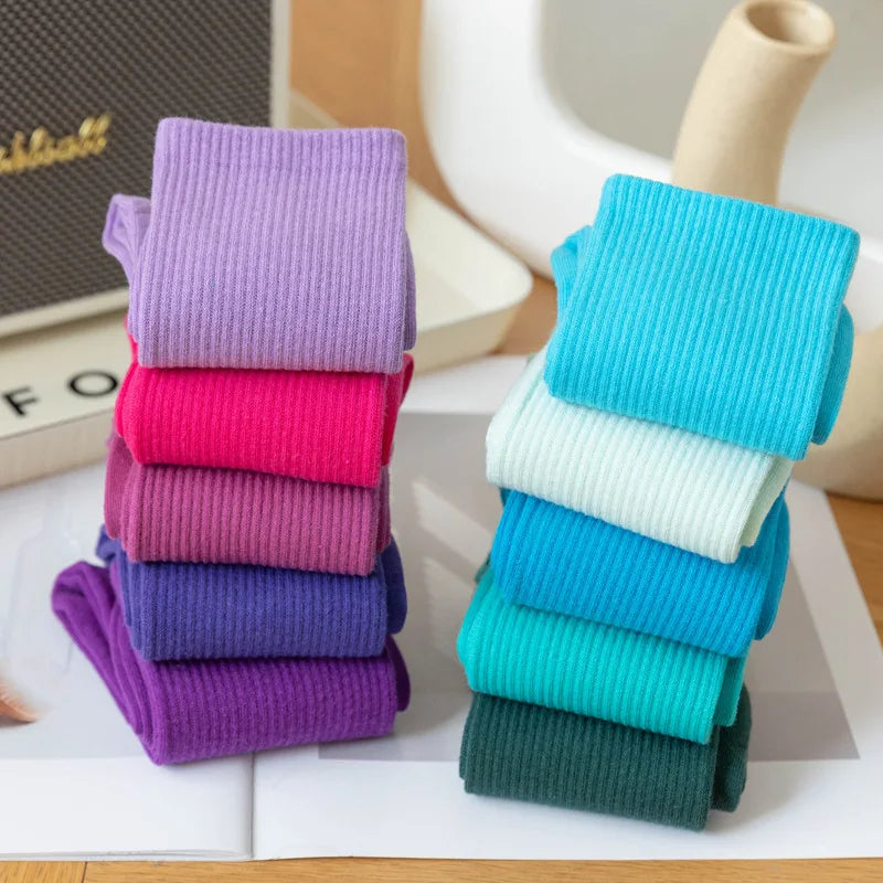 Unisex Casual Cotton Mid-Calf Socks - Solid Colors