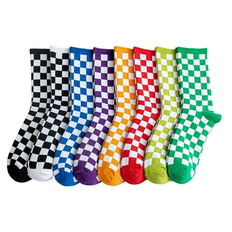 Women's Checkered Harajuku Street-Style Plaid Cotton Socks