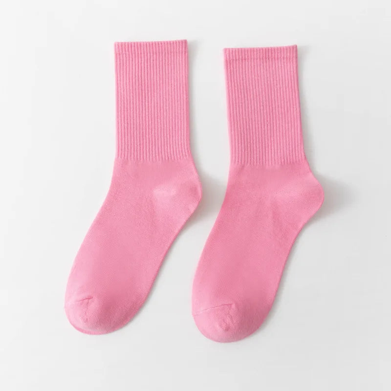 Unisex Casual Cotton Mid-Calf Socks - Solid Colors
