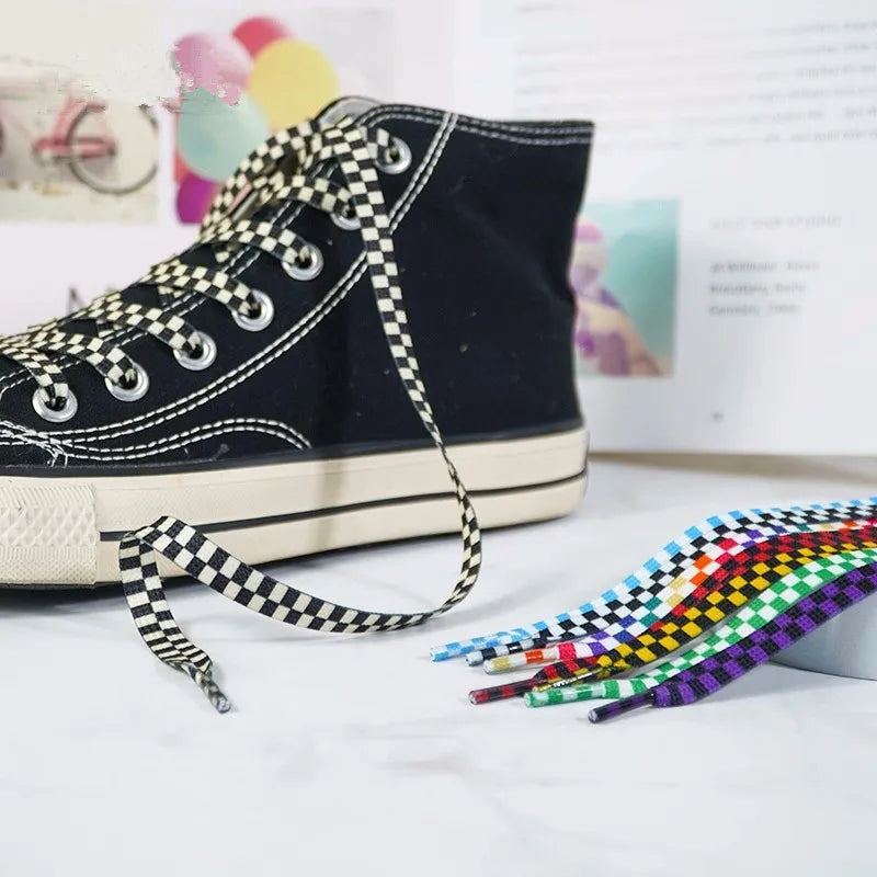Harajuku Style Black White Checkerboard Shoelaces