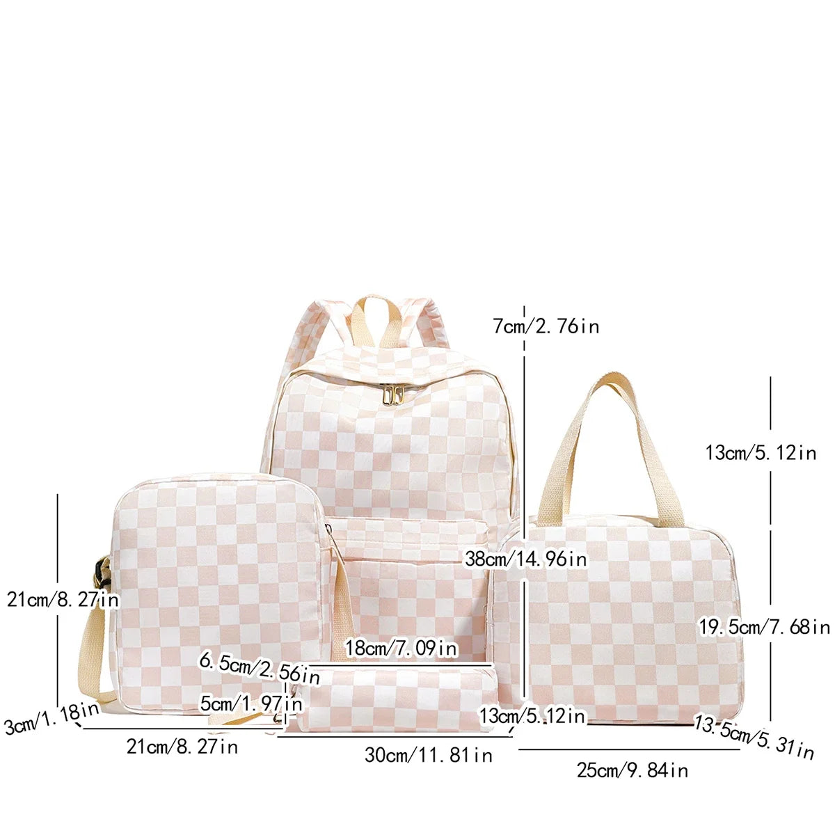 Checkerboard 4Pcs Backpack Set Crossbody Handbag Pen Case