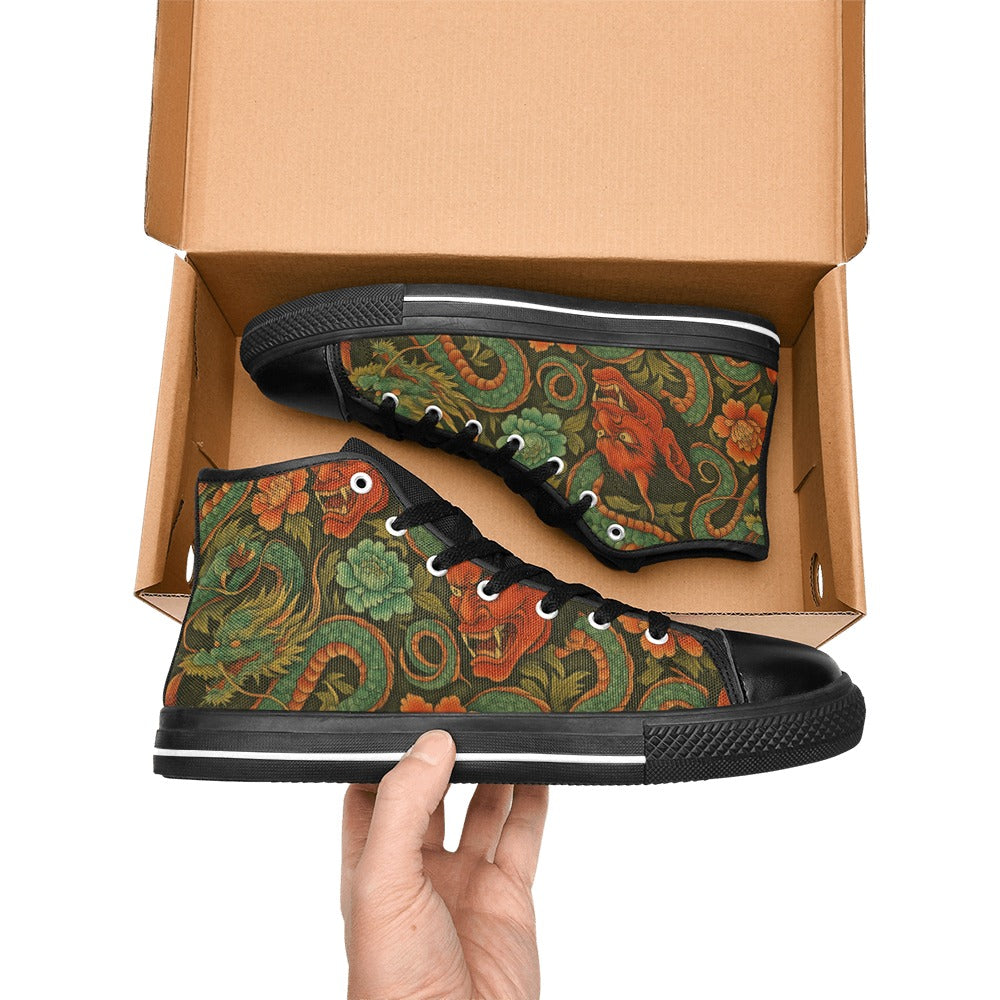 Red Dragon Devil Pattern High Top Canvas Women's Shoes