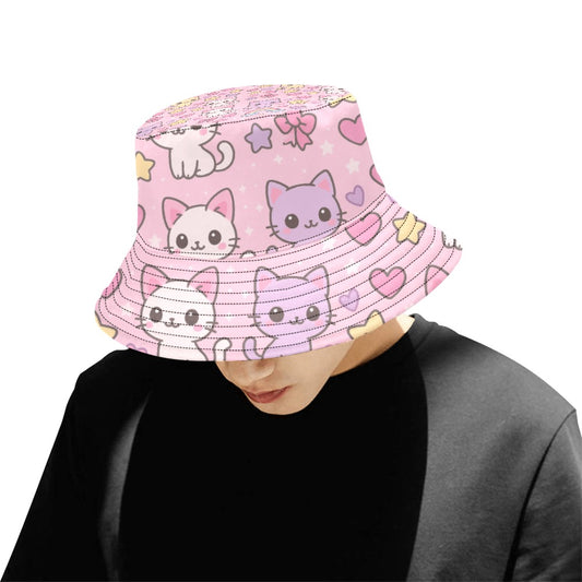 Pink Kawaii Harajuku Pattern Cats Men's Bucket Hat