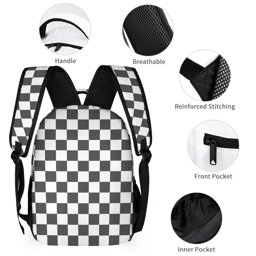 Black and White Three Piece Backpack Bag Set