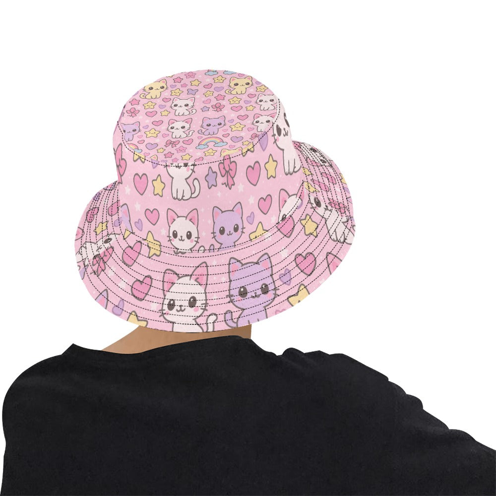 Pink Kawaii Harajuku Pattern Cats Men's Bucket Hat