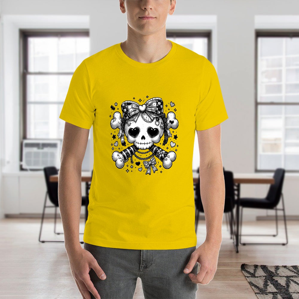 Harajuku Skull and Crossbones Men's Short Sleeve T-shirt - Yellow